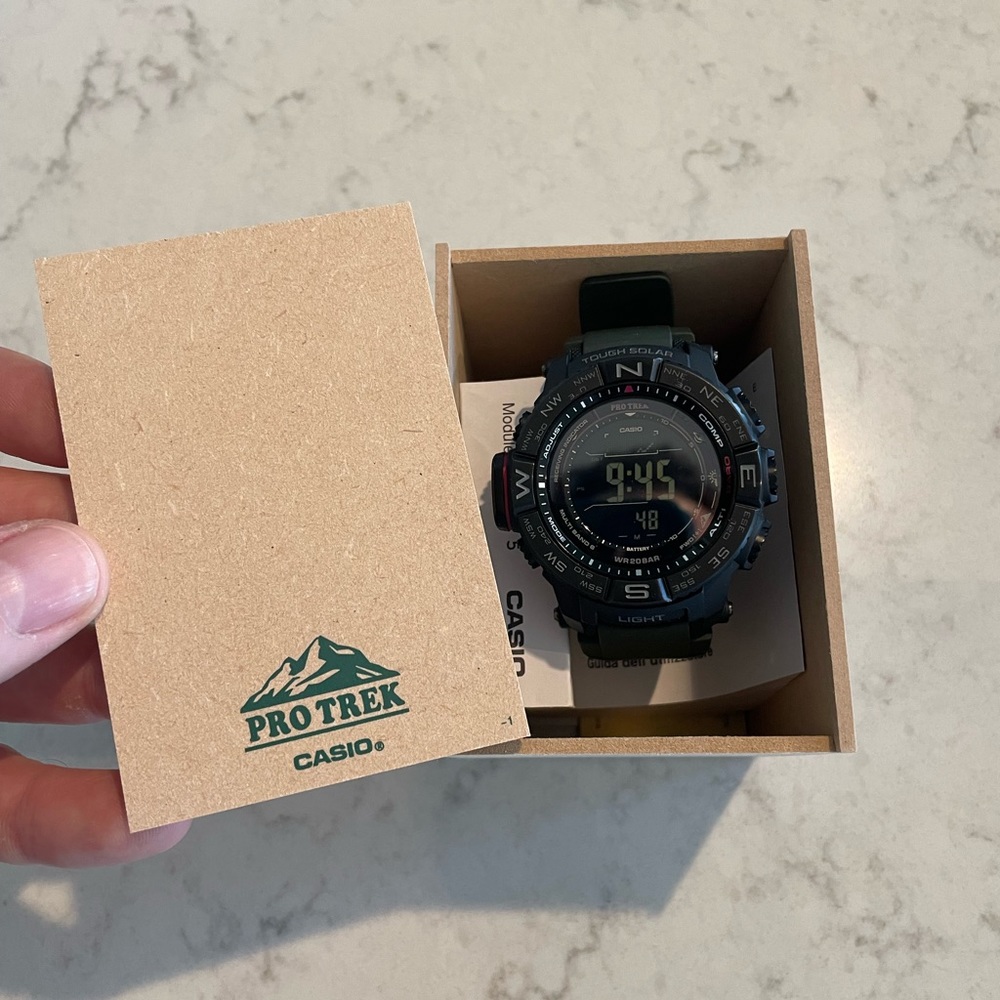 CASIO Pro Trek Solar-Powered, stainless steel watch. Model: PRW-3510Y-8CR.